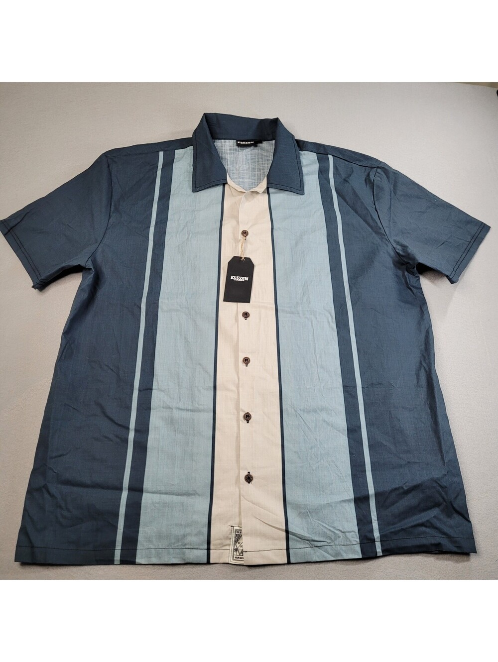 NWT Eleven Oasis Shirt Mens XL Blue Colorblock Bowling Casual Button Up Cotton